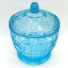 Vintage Pressed Glass Sugar Bowl / Ice Bowl with Scalloped Base and Metal Tongs — listing 6
