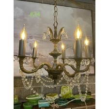 Antique French Empire Style Brass & Crystal Basket Chandelier — listing 4