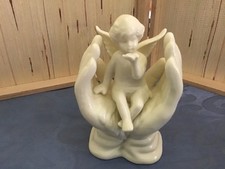 White Resin Cherub Angel Figurine Holding Flower Bouquet — listing 6