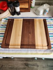 Handcrafted Striped Hardwood Cutting Board 16.5x9.5 in Walnut Maple Wenge