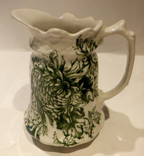 Antique Victorian Teal Green Transferware Chrysanthemum Wash Set - Pitcher & Covered Dish (2 pieces) — listing 6