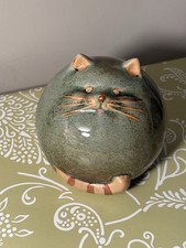 Ceramic Reclining Tabby Cat Figurine with Hand-Painted Violets — listing 2