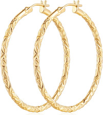 14K Yellow Gold Octagonal Hoop Earrings with Diamond-Cut Pattern, 2.5 Grams, listing 6