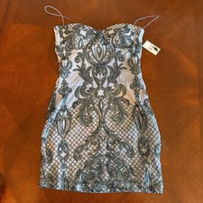 Lovely Day Iridescent Sequin Strappy Back Bodycon Mini Dress, Size S