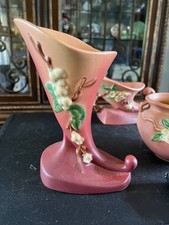 Roseville Pottery Snowberry Cornucopia Vase in Blue — listing 4