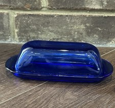Cobalt Blue Ceramic Covered Butter Dish with Figural Rooster Finial — listing 4