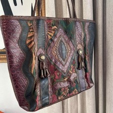 Boho Floral Fabric Tote Bag with Leather Handles and Trim Yes - designer/known brand tag — listing 6