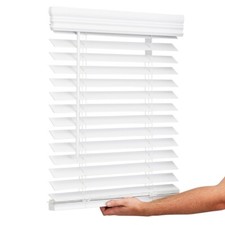 White Faux Wood Horizontal Window Blind with 2-Inch Slats and Valance Wide — listing 2
