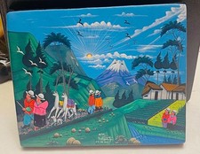 Andean Folk Art Painting - Ecuadorian Highland Village Scene, Signed Alberto Vega
