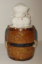 Vintage Ceramic Wood-Grain Barrel/Bucket Cookie Jar with Wire Bail Handle — listing 6