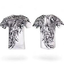 Affliction Live Fast Motorcycle Graphic T-Shirt, Red Acid Wash, Front & Back Print — listing 3