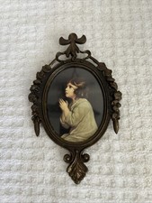 Set of 3 Ornate Italian Brass Rococo Frames with Silk Portrait Prints (Marie Antoinette Style) — listing 4