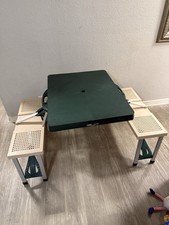 Vintage Folding Camping Picnic Table with Attached Benches, Tubular Aluminum Frame & Laminate Top — listing 2