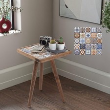 Pair of Mosaic Tile Top Round Side Tables with Scrolled Wrought Iron Bases — listing 4