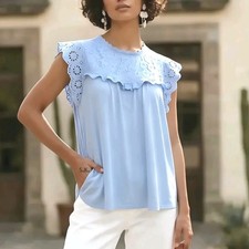 LC Lauren Conrad Teal Knit Tank Top with Crochet Lace Hem, Size M — listing 5