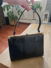 Vintage Cobalt Blue Snakeskin-Embossed Frame Clutch with Crossbody Strap, listing 5