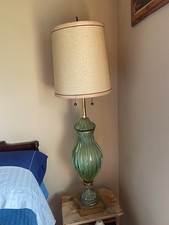 Pair of Mid-Century Marbro Murano Green Glass Obelisk Table Lamps with Brass Fittings