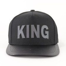 "KING" Black Snapback Hat with Raised 3D Rubber Lettering and Faux Leather Brim — listing 3