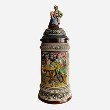 Vintage Gerz Lidded Ceramic Beer Stein with Relief Musicians & Pewter Lid, West Germany — listing 3