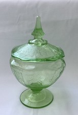 Green Depression Glass 8-inch Swirl Pattern Salad/Luncheon Plate (Uranium Glass)