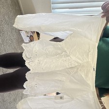 Cream Lace Eyelet Crochet-Trim Long-Sleeve Boho Blouse, Size M — listing 5