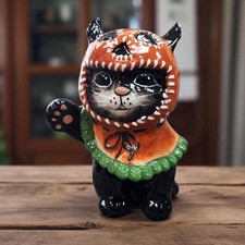 Blue Sky Clayworks Hand-Painted Ceramic Cat Face Lidded Treat Jar / Canister — listing 3