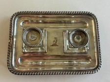 Vintage Pressed Glass Double Inkwell Desk Stand with Pen Rests — listing 2