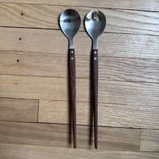 Vintage Ornate Silver-Plated Salad Serving Set (Pierced Spoon & Fork) with Figural Cherub and Grapevine Detail in Original Box