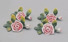 Porcelain Sculpted Rose Place Card Holder, Deep Pink/Magenta Bloom with Green Leaf