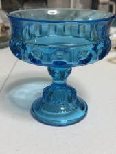 Vintage Pressed Glass Footed Compote with Painted Fruit and Leaf Design, Scalloped Rim — listing 4