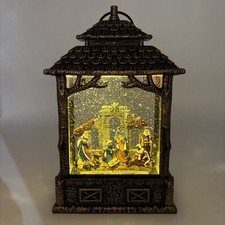 Light-Up Nativity Scene Christmas Lantern, Stained Glass Design, 17.75" H, Dual Power (USB or Battery)
