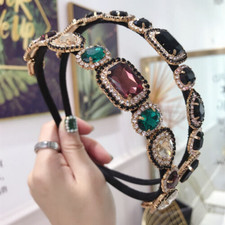 Jeweled Multicolor Rhinestone Padded Baroque Headband on Black Velvet
