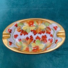 Vintage Limoges France Porcelain Ashtray with Floral Bouquet, Green Band and Heavy Gold Gilt — listing 5