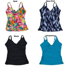 Black & White Dot Print Tankini Swim Top with Front Tie