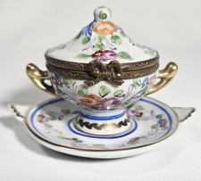 Vintage Porcelain Oval Trinket Box with Child & Rose Decal (Freshener) — listing 6