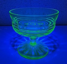 Vaseline Uranium Glass Footed Sherbet Cup, Yellow Block Optic Pattern — listing 4