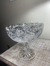 Vintage Cut Crystal Pedestal Compote Candy Dish with Pinwheel Star Pattern — listing 2