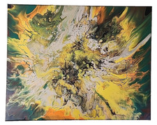 Original Abstract Acrylic Pour Painting with Resin Coat, Black Framed, Red/Gold/Black/White Geode Cell Motif — listing 6