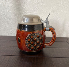 German Ceramic Beer Steins with Pewter Lids and Painted Glass Stein (Group) — listing 2