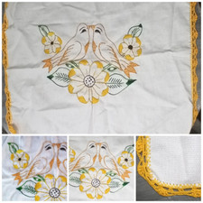 Vintage Embroidered Bird & Botanical Linen Tablecloth — listing 5