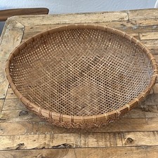Vintage Handwoven Wicker Basket with Wrapped Handles and Striped Rim Detail — listing 3