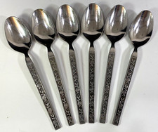 Mixed Lot of Vintage Stainless Steel Teaspoons with Floral and Scroll Handle Patterns — listing 6