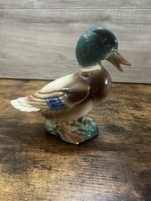 Hand-Painted Porcelain Duck Figurine with Green Fishnet (Fishscale) Pattern and Gold Beak — listing 3