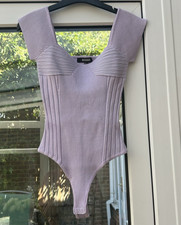 Missguided Black Ribbed Long Sleeve Bodysuit, Square Neck, UK 12 — listing 5