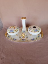 Antique Porcelain Dresser Set with Gilt-Trimmed Tray and Two Lidded Trinket Boxes (One with Cameo Portrait Relief) — listing 2