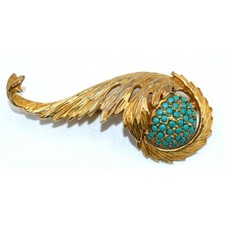 Hattie Carnegie Gold Tone Feather Brooch