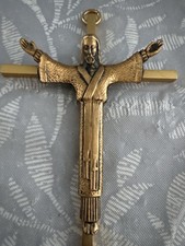 Vintage Mid-Century Modernist Brass & Bronze Wall Crucifix 10"
