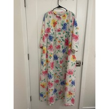 Miss Elaine Zip-Front House Dress Robe with Floral Embroidery, Size S — listing 4