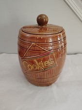 Vintage Ceramic Wood-Grain Barrel/Bucket Cookie Jar with Wire Bail Handle — listing 5