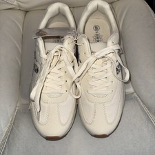 Serra Ladies Casual Canvas Sneakers, White with Yellow Sole, Size 7